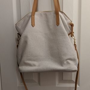 NWOT Old Navy Linen canvas and tan leather bag